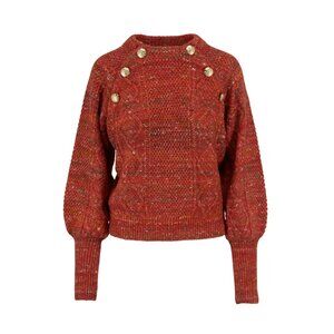 Veronica Beard Textured Red Sweater with Gold Accents